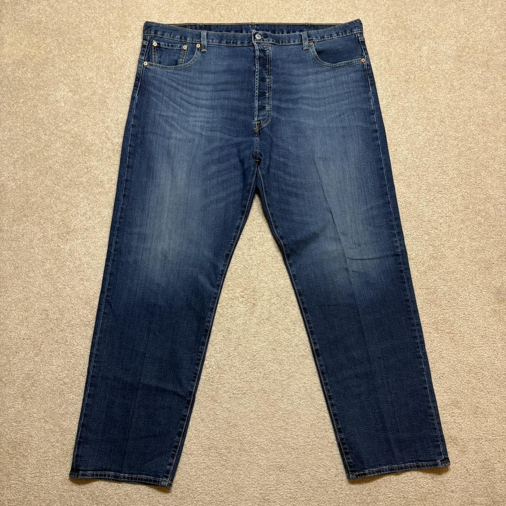Levis 501 Jeans Mens 44x32 Blue Stretch Classic Straight Leg Button Fly Denim